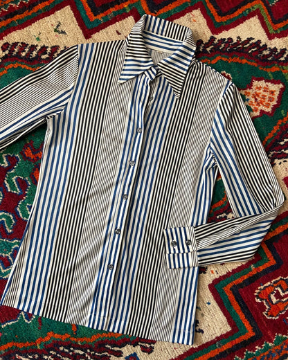 Vintage 1970s Navy & Black Striped Shirt