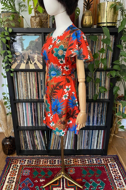 Vintage 1960s Red Floral Mini Dress