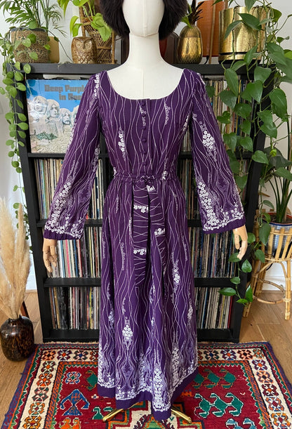 Vintage 1970s Purple Medieval Revival Maxi Dress