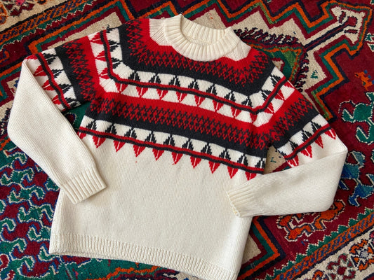 Vintage Cream & Red Fair Isle Jumper