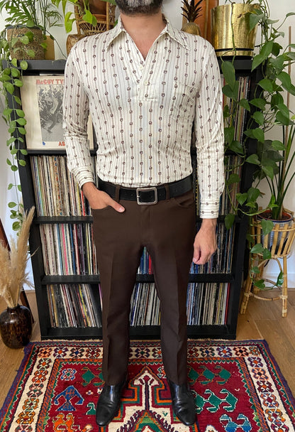 Vintage 1970s Japanese Cream & Beige Jersey Top