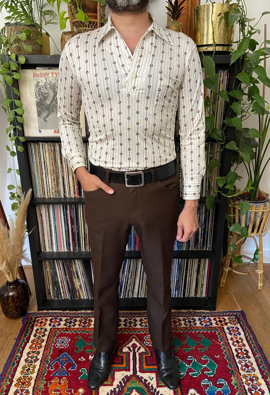 Vintage 1970s Japanese Cream & Beige Jersey Top