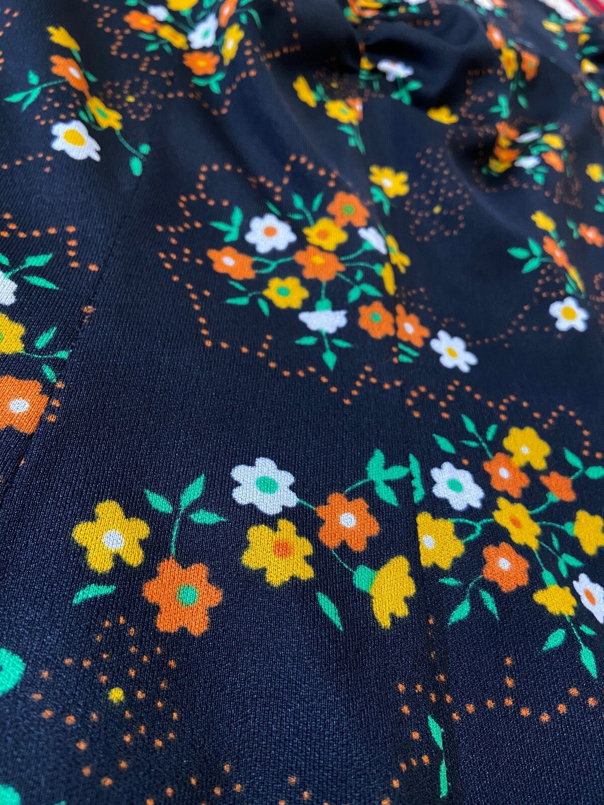 Vintage 1970s Black Floral Maxi Dress