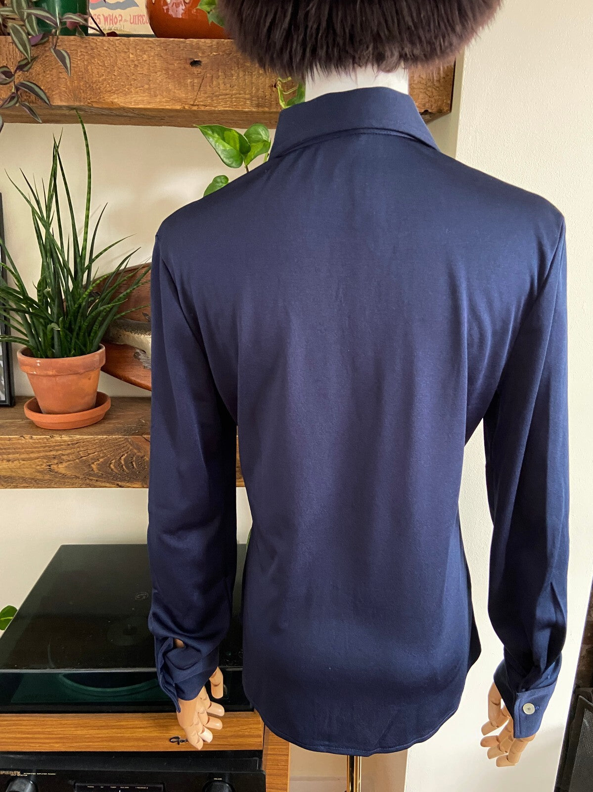 Vintage 1970s Navy Dagger Collar Shirt