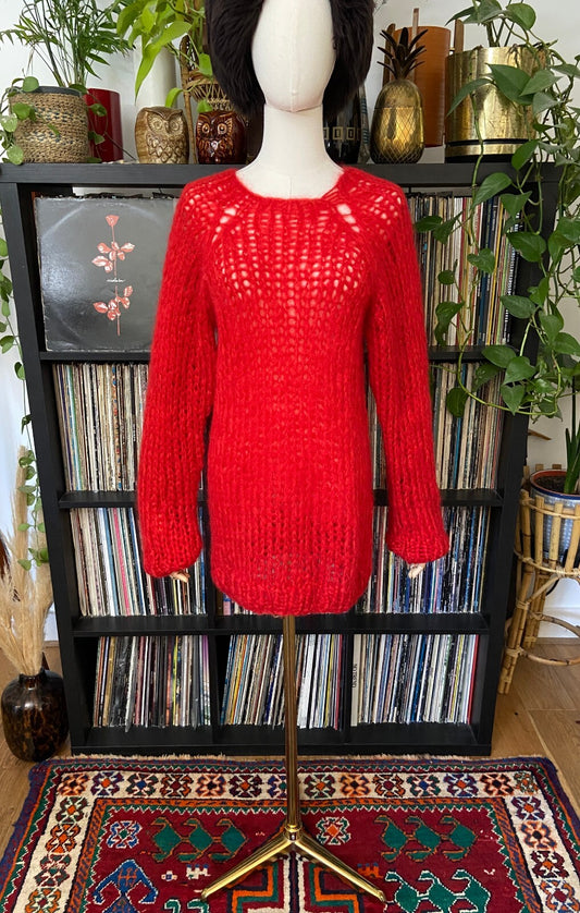 Maiami Red Loose Knit Handmade Mohair Jumper