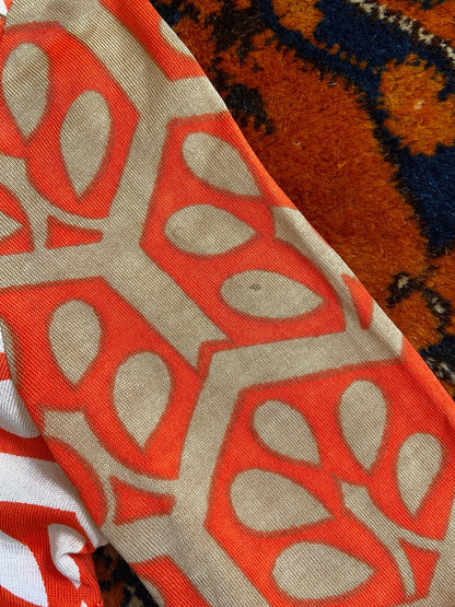 Vintage 1970s Orange & Beige Collarless Shirt