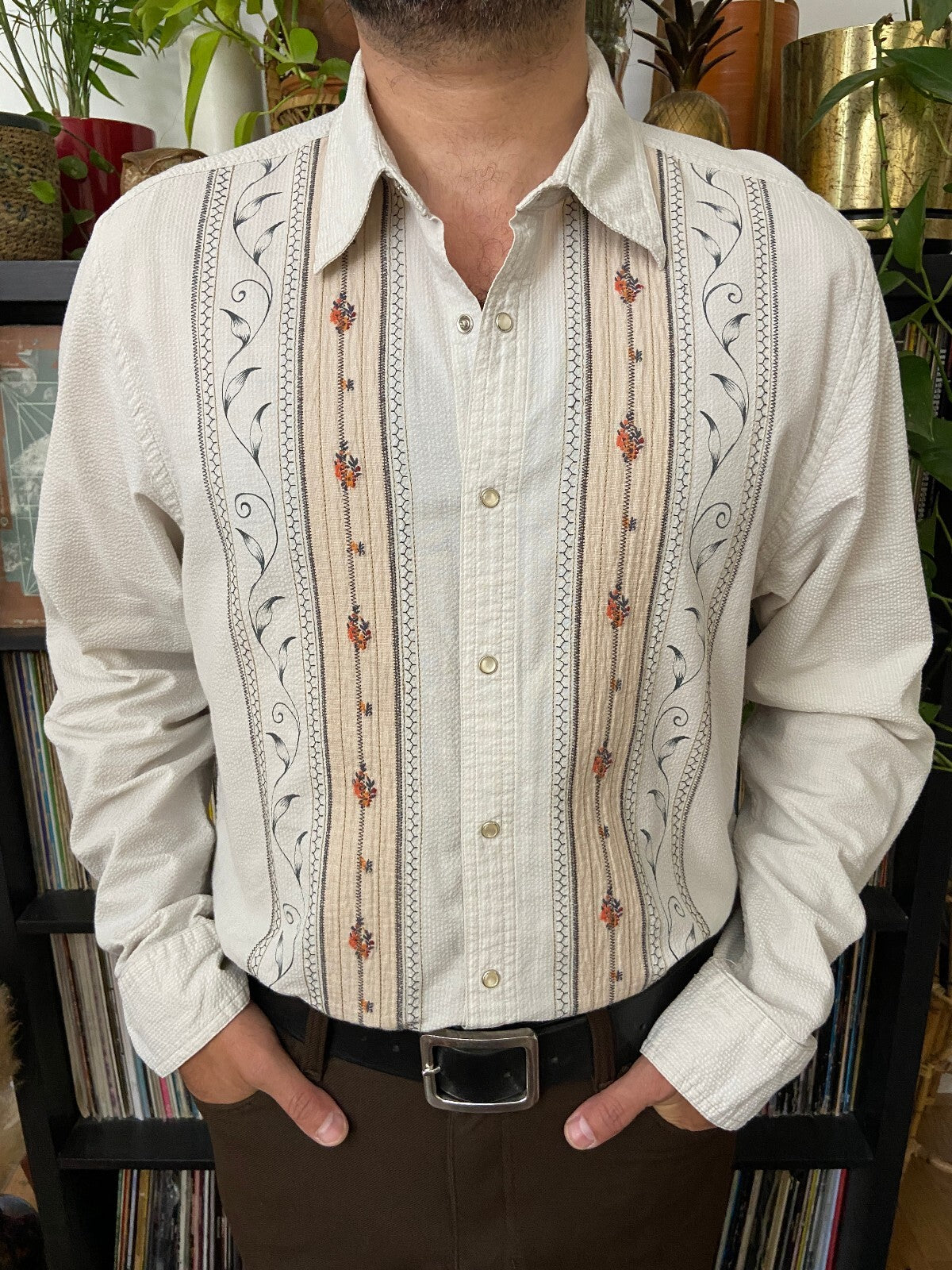 Vintage 90s Kenneth Cole Embroidered Bohemian Shirt