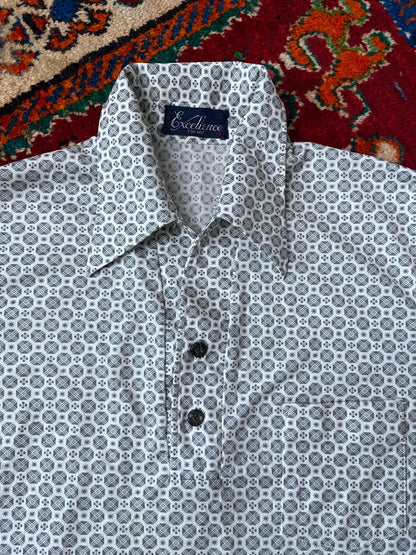 Vintage 1970s White & Grey Geometric Print Jersey Top