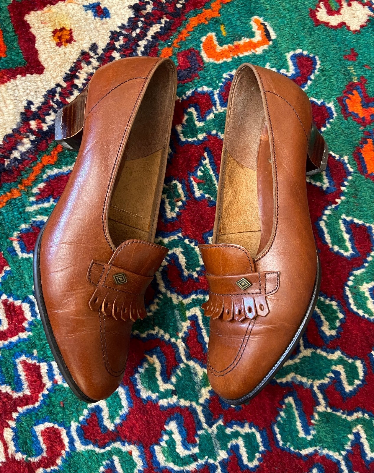 Vintage 1980s Brown Fringed Loafer Pumps UK 5