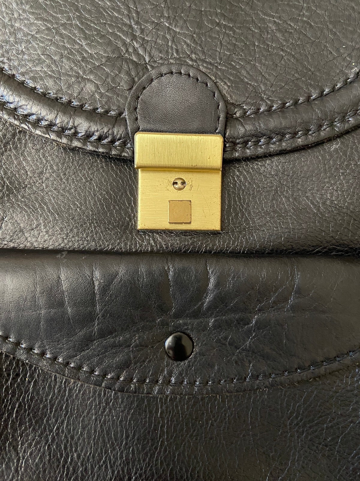 Vintage 1970s Black Leather Satchel Bag