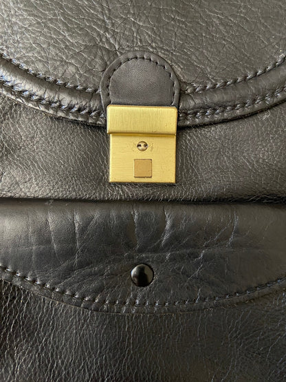 Vintage 1970s Black Leather Satchel Bag