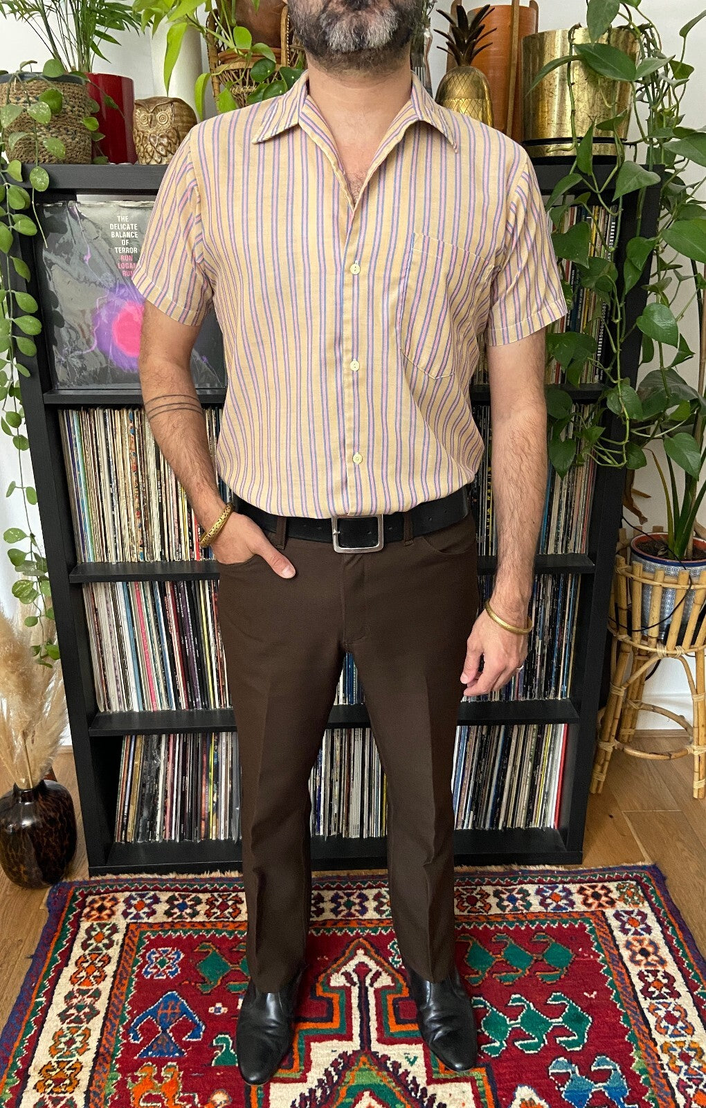Vintage 1970s Striped Camp Collar Shirt