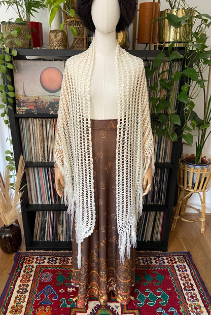 Vintage Cream Crochet Triangle Shawl