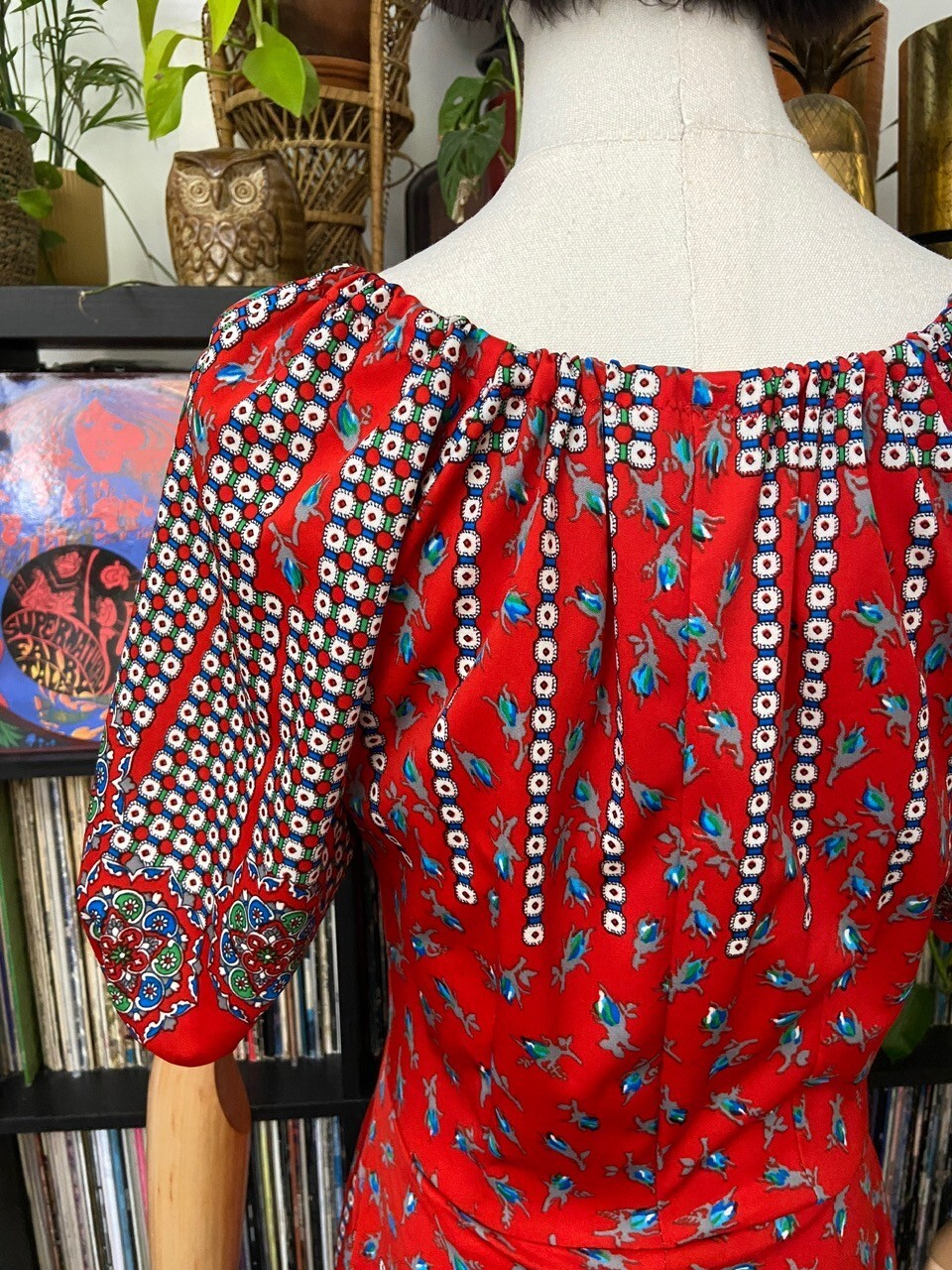 Vintage 1970s Red Patterned Folk Dress