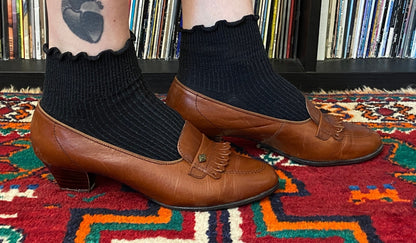 Vintage 1980s Brown Fringed Loafer Pumps UK 5