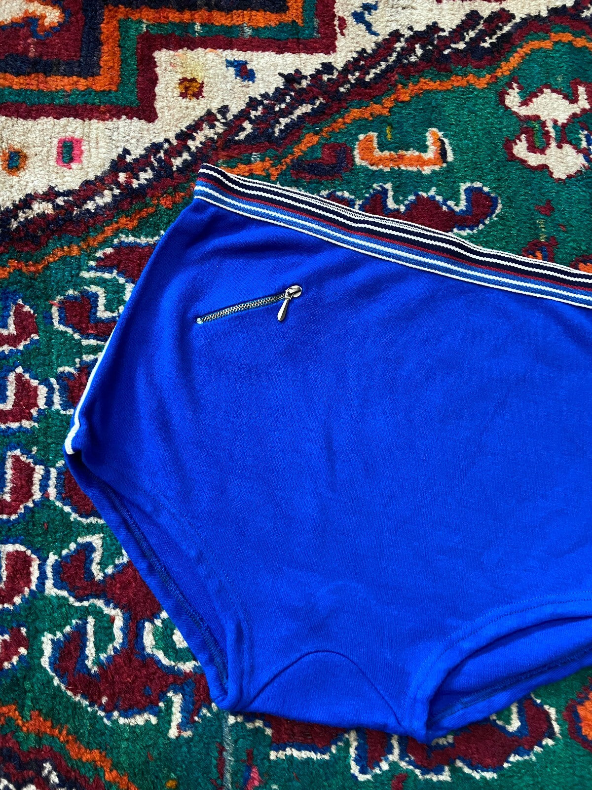 Vintage 1970s Bright Blue High Waisted Swim Shorts