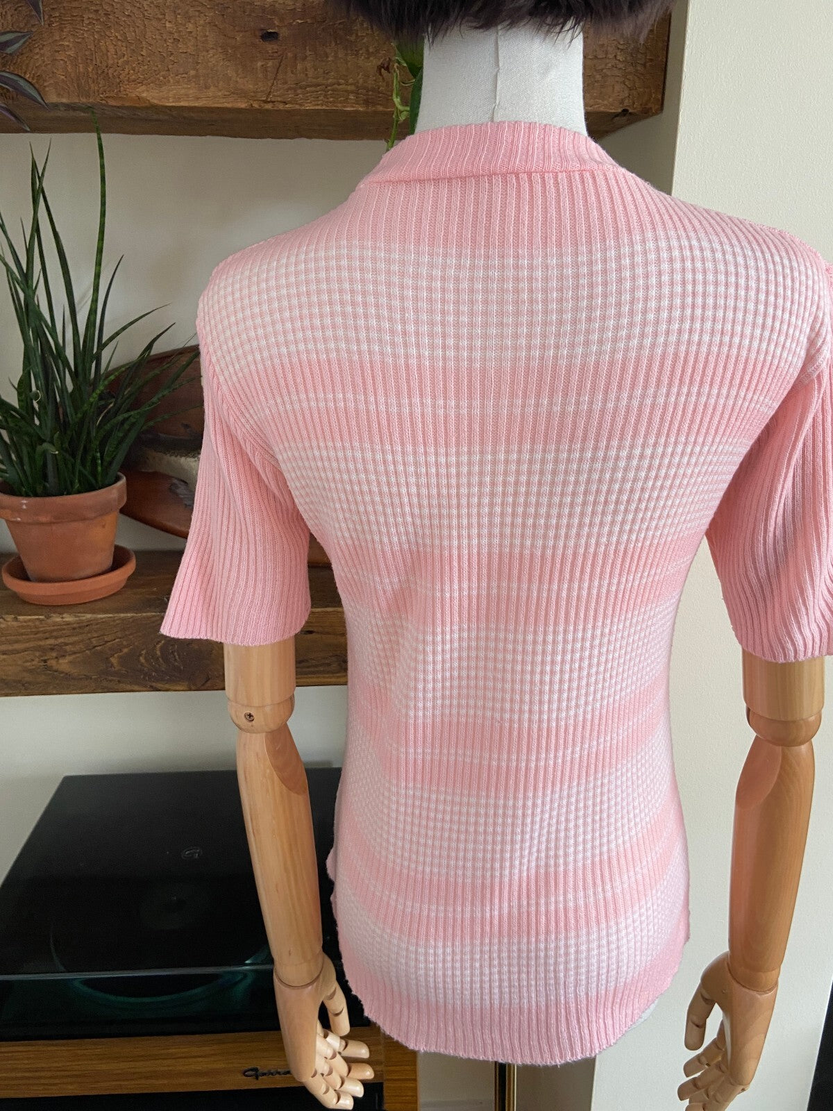 Vintage 1970s Pink White Striped Knit Top