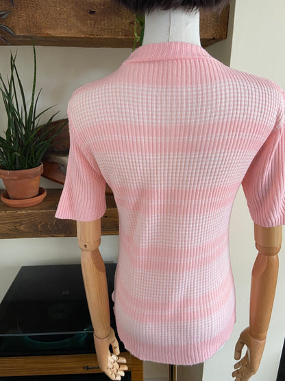 Vintage 1970s Pink White Striped Knit Top