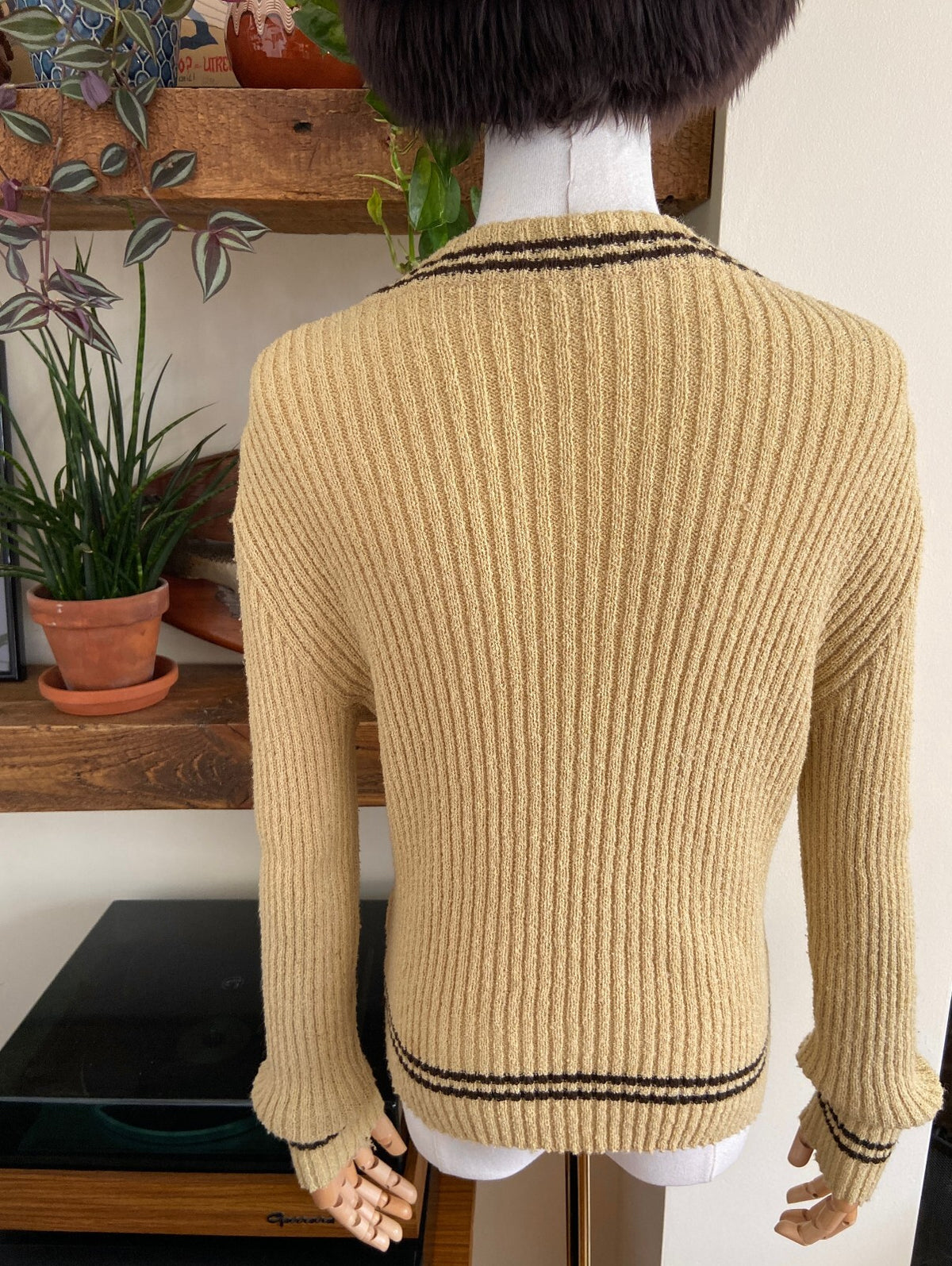 Vintage 1970s Beige Ribbed Cardigan