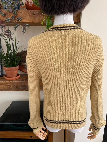 Vintage 1970s Beige Ribbed Cardigan