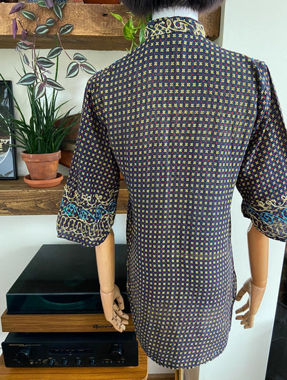 Vintage 1970s Navy Embroidered Tunic Top