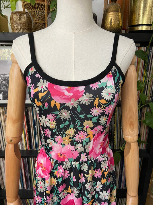 Vintage 1970s Pink Floral Sleeveless Maxi Dress