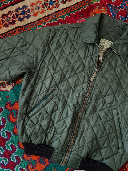 Vintage 1980s Forest Green Quilted Bomber Jacket