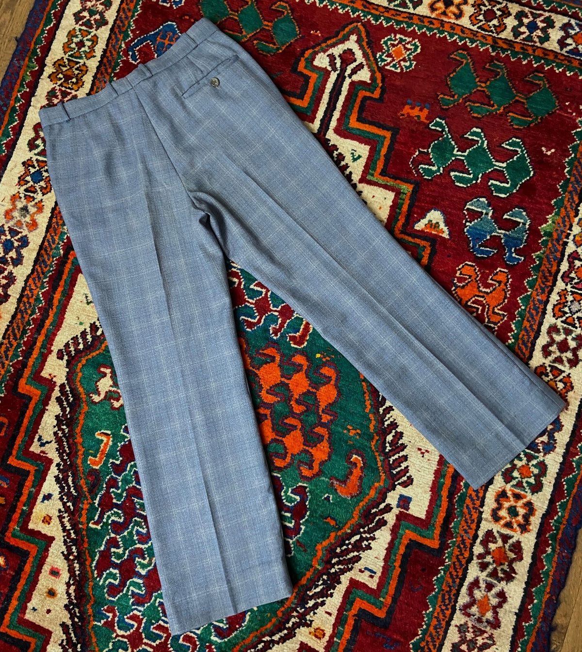 Vintage 1970s Blue Golf Check Trousers W32/L30