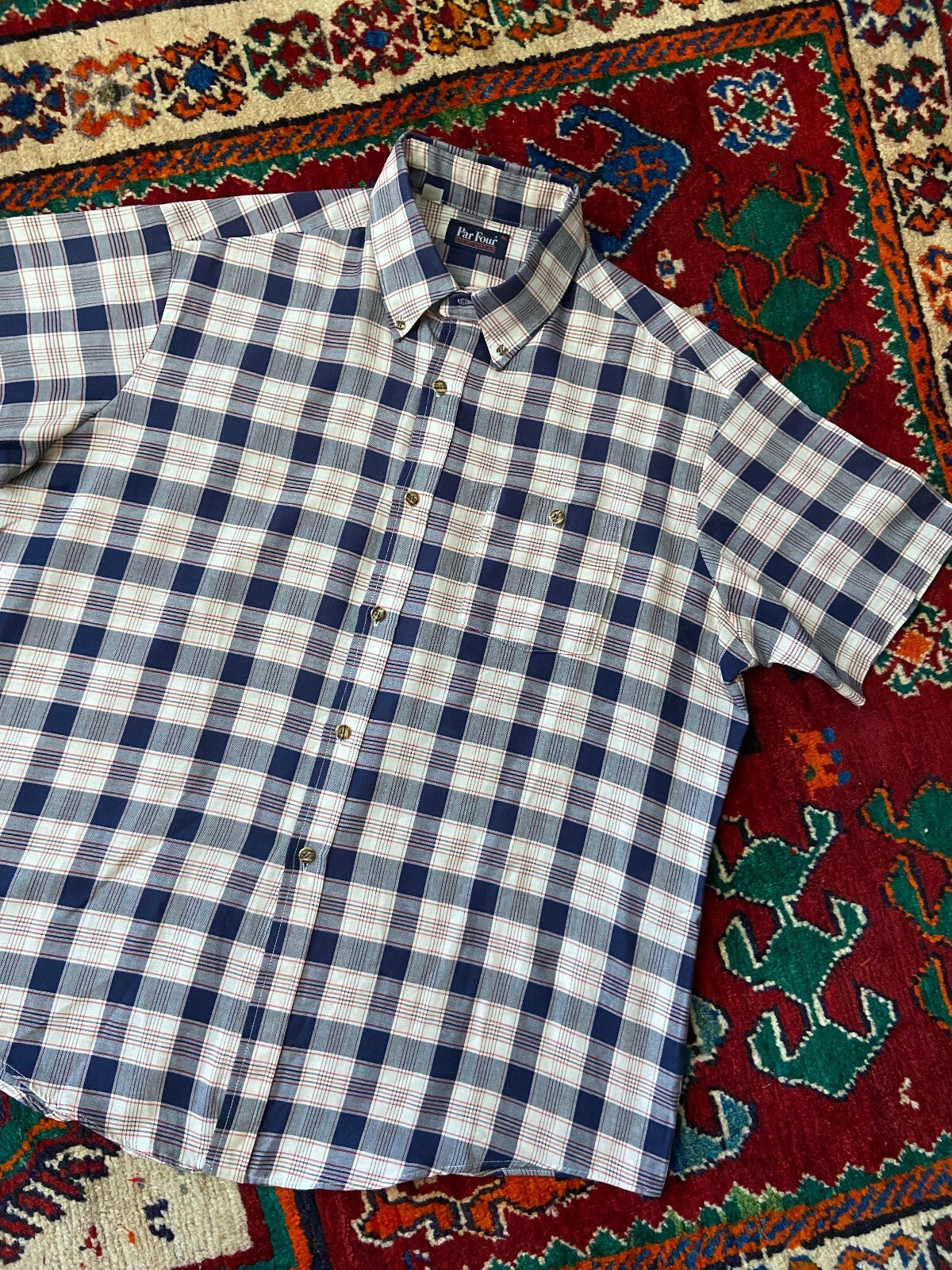 Vintage XL 1980s Par Four Checked Golf Shirt
