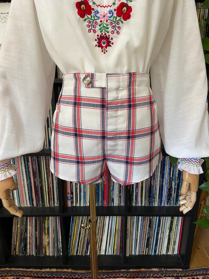 Vintage 1970s White & Red Check Shorts