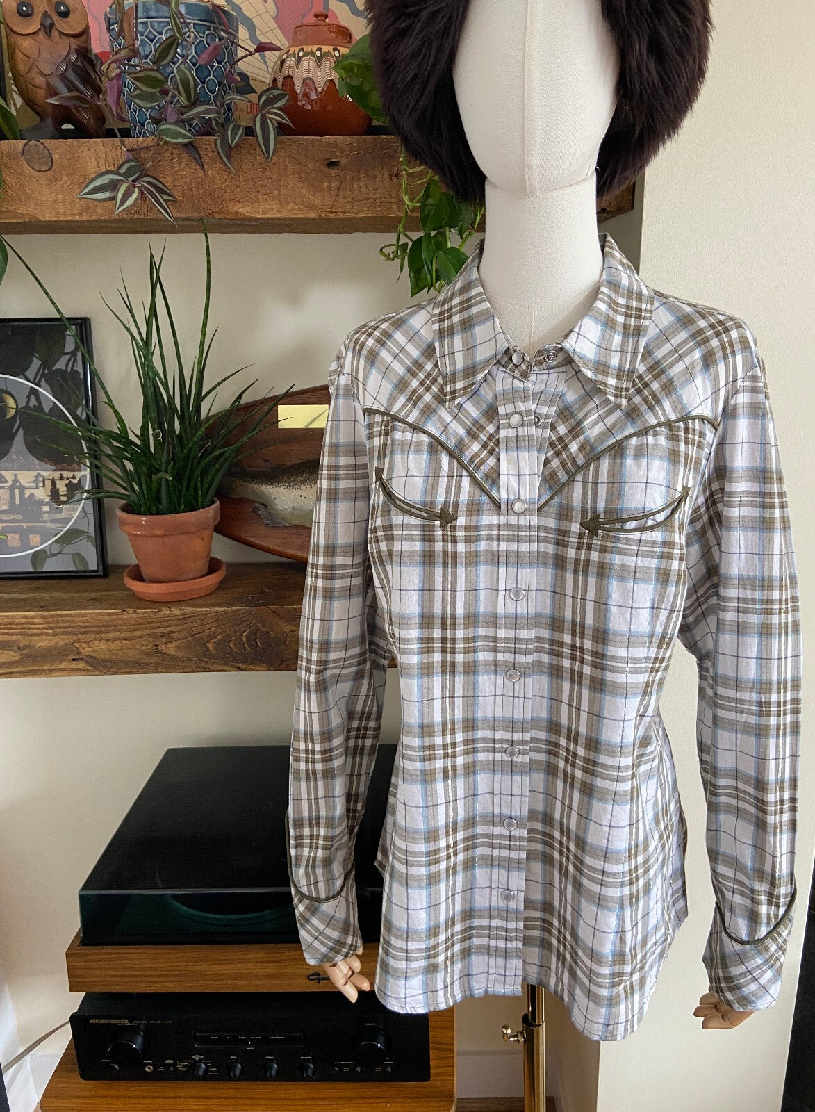 Vintage Y2K White & Khaki Western Shirt