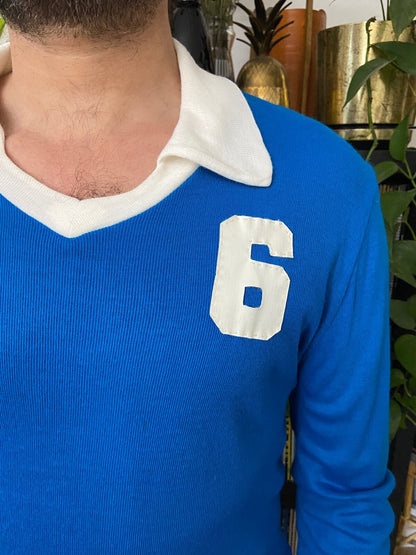Vintage 1970s Collared Blue Football Jersey Number 6