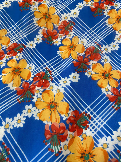 Vintage 1970s Blue Floral Print Maxi Dress