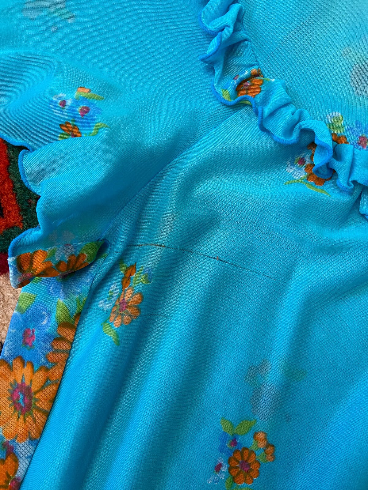 Vintage 1960s Blue Tie Up Night Dress