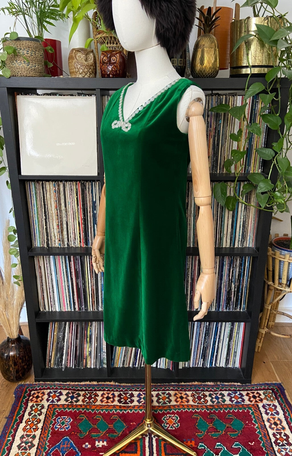 Vintage 1960s Green Velvet Shift Dress