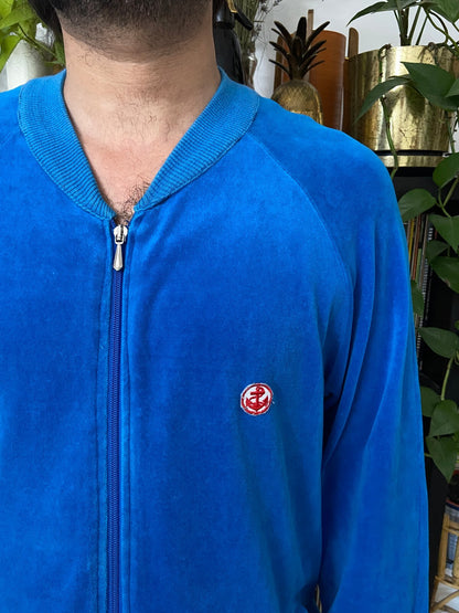 Vintage 1970s Italian Blue Velour Track Top