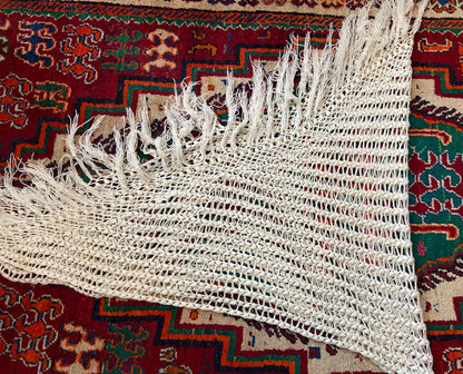 Vintage Cream Crochet Triangle Shawl