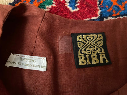 Vintage 1970s Rust Biba Cotton Gauze Smock Dress