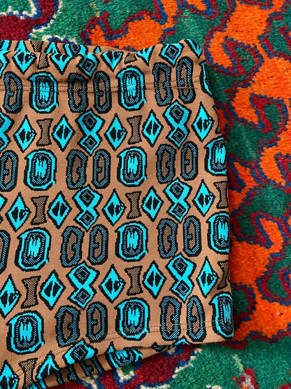 Vintage 1970s Brown & Turquoise Print Swim Shorts