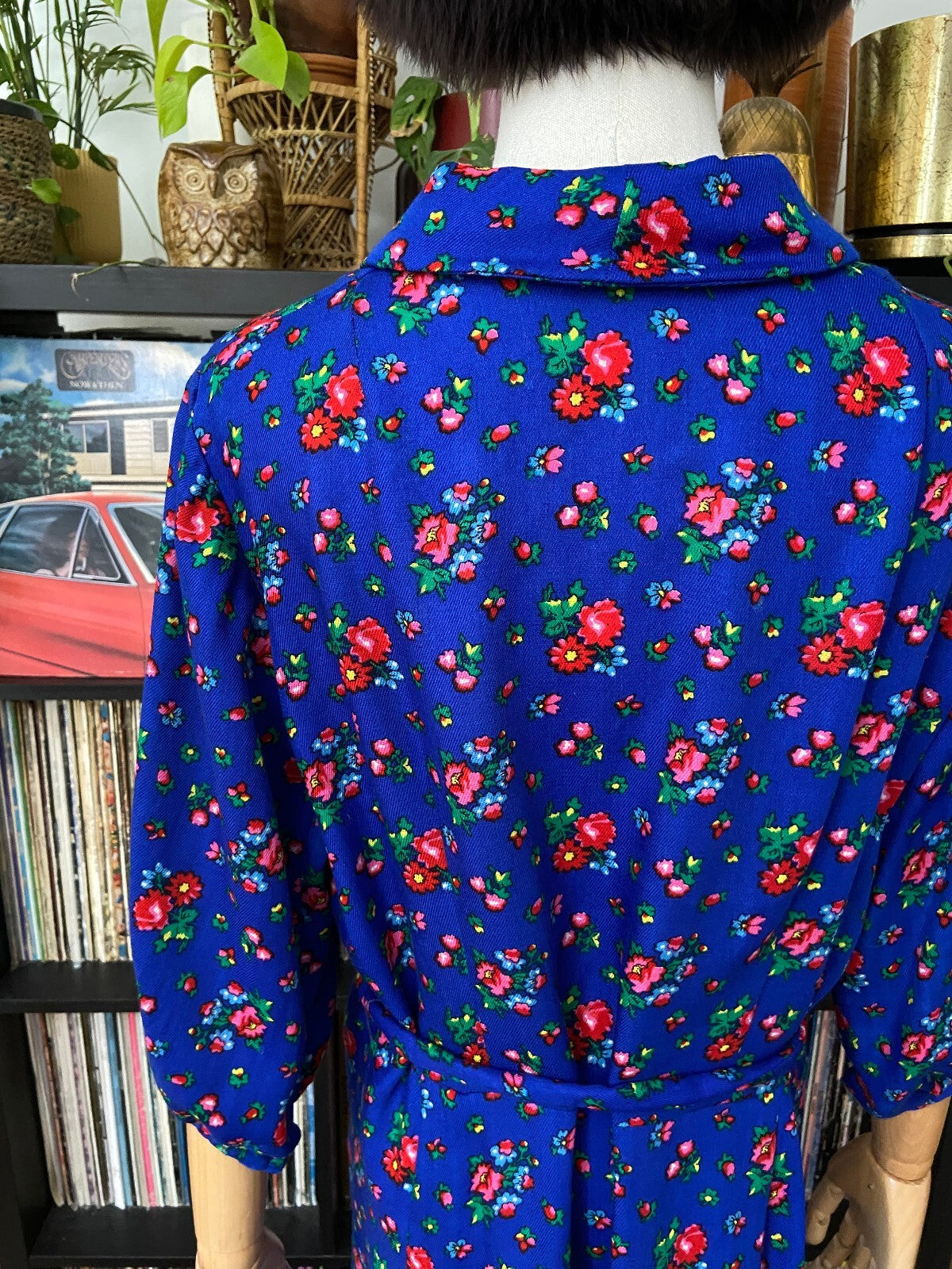 Vintage 1980s Blue Floral Folk Dress
