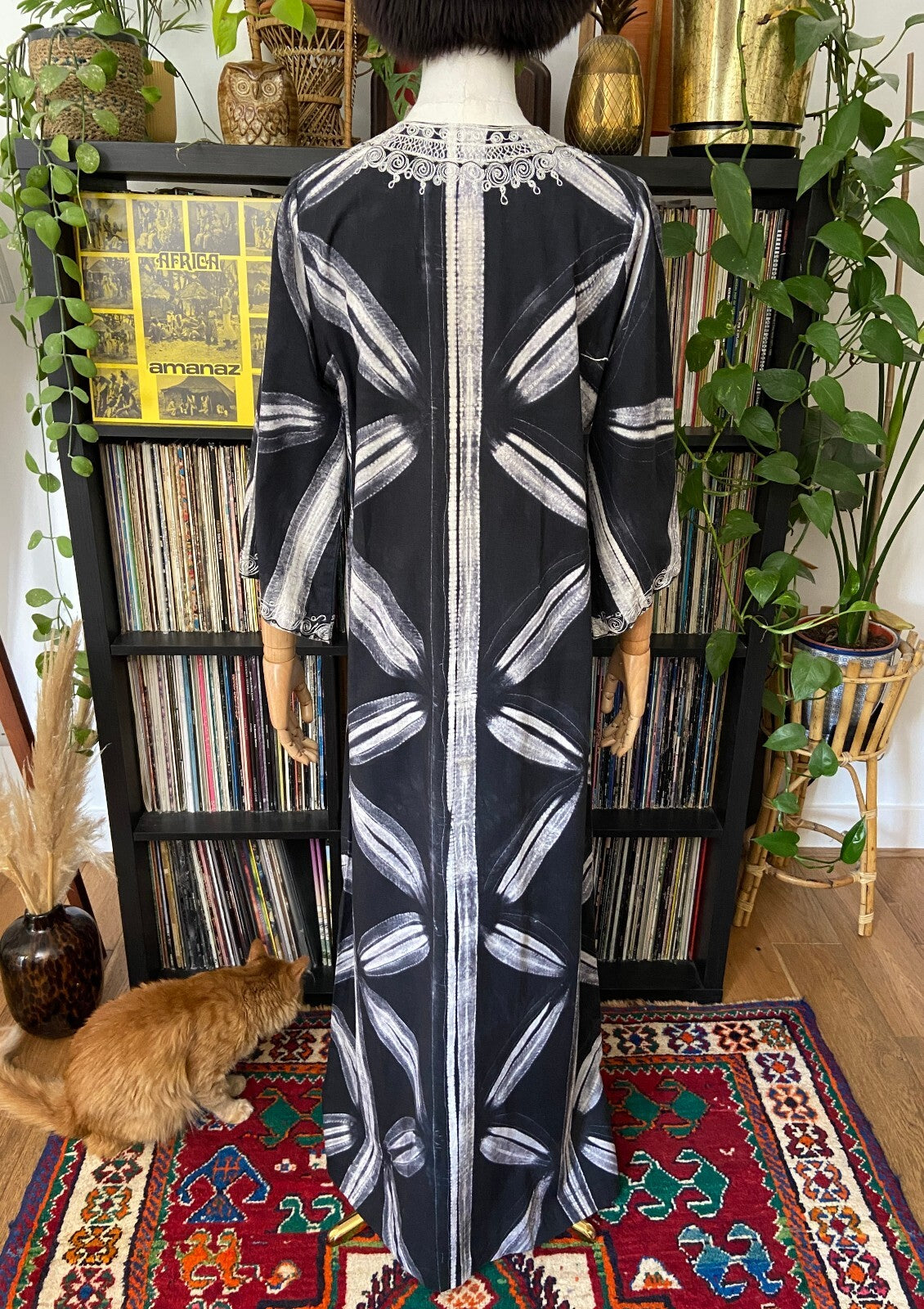 Vintage 1980s Hand Woven Embroidered Kaftan