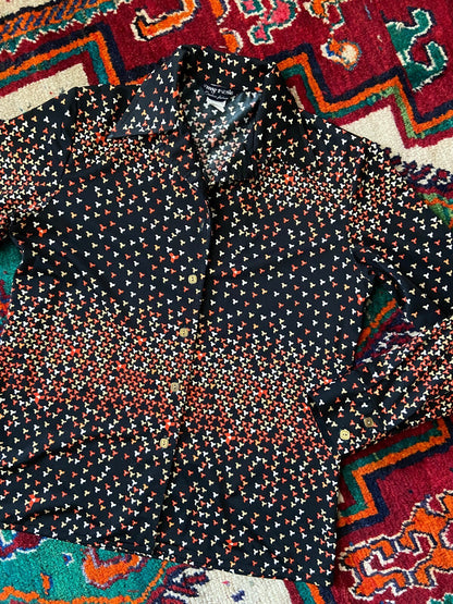 Vintage 1970s Black Printed Japanese Jersey Shirt