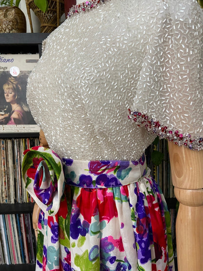 Vintage 1960s Beaded Floral Cocktail Dress