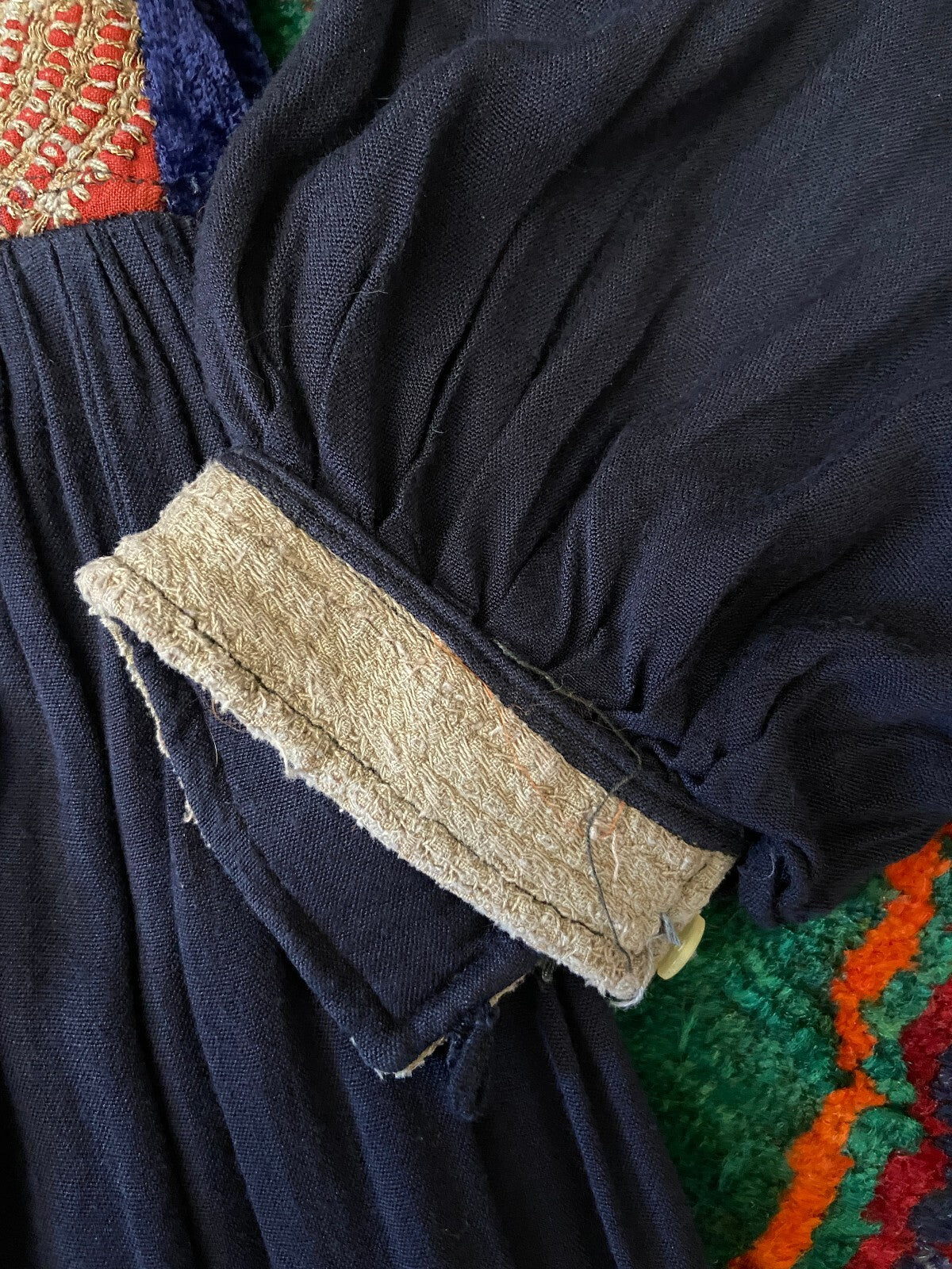 Vintage 1970s Navy Velvet & Gold Afghan Dress