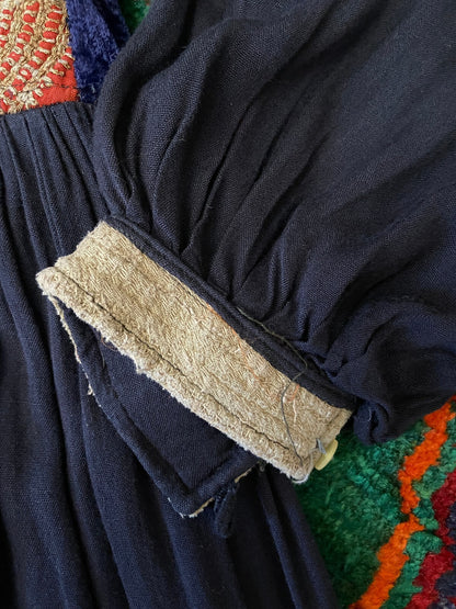 Vintage 1970s Navy Velvet & Gold Afghan Dress