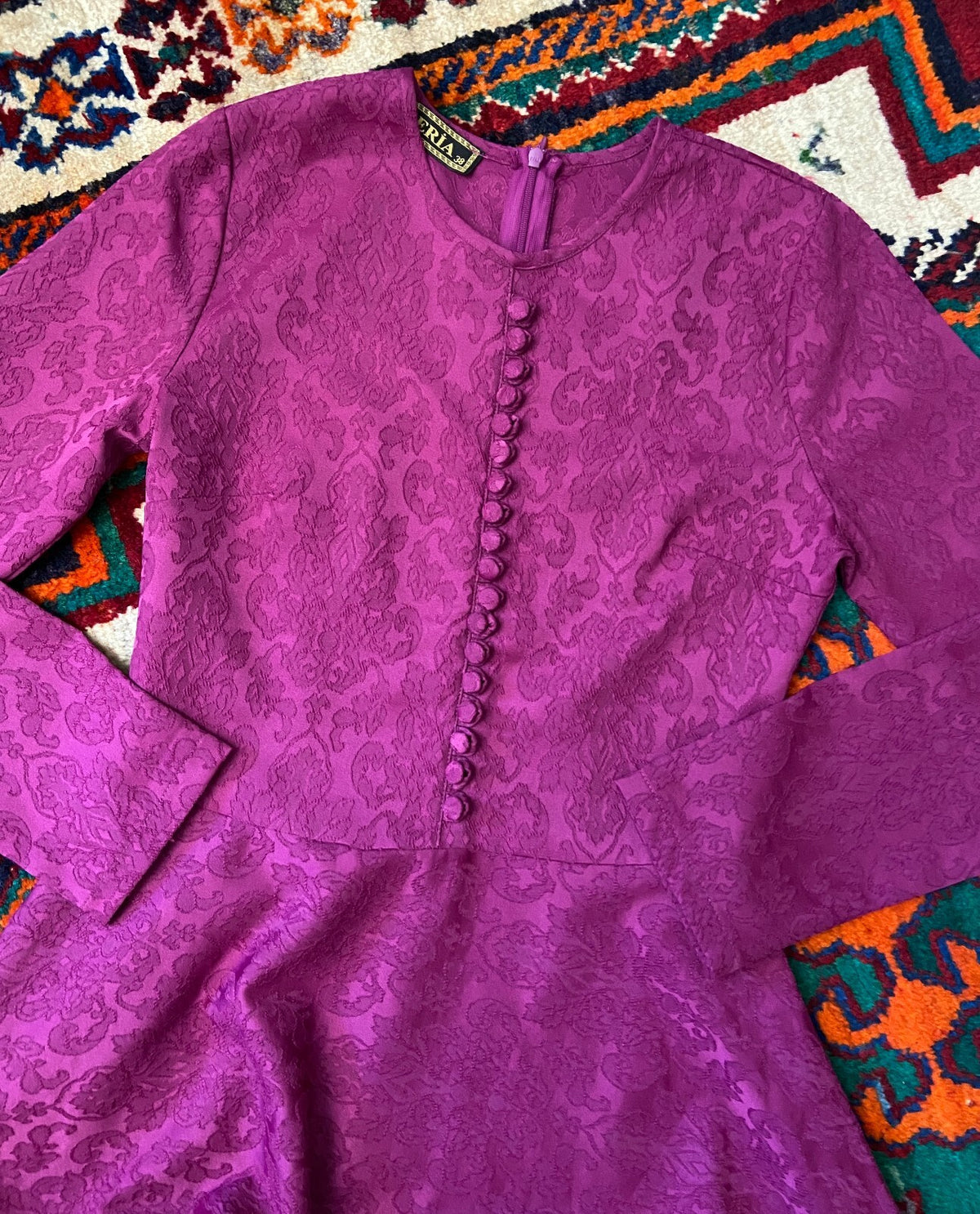 Vintage Magenta Jacquard Maxi Dress