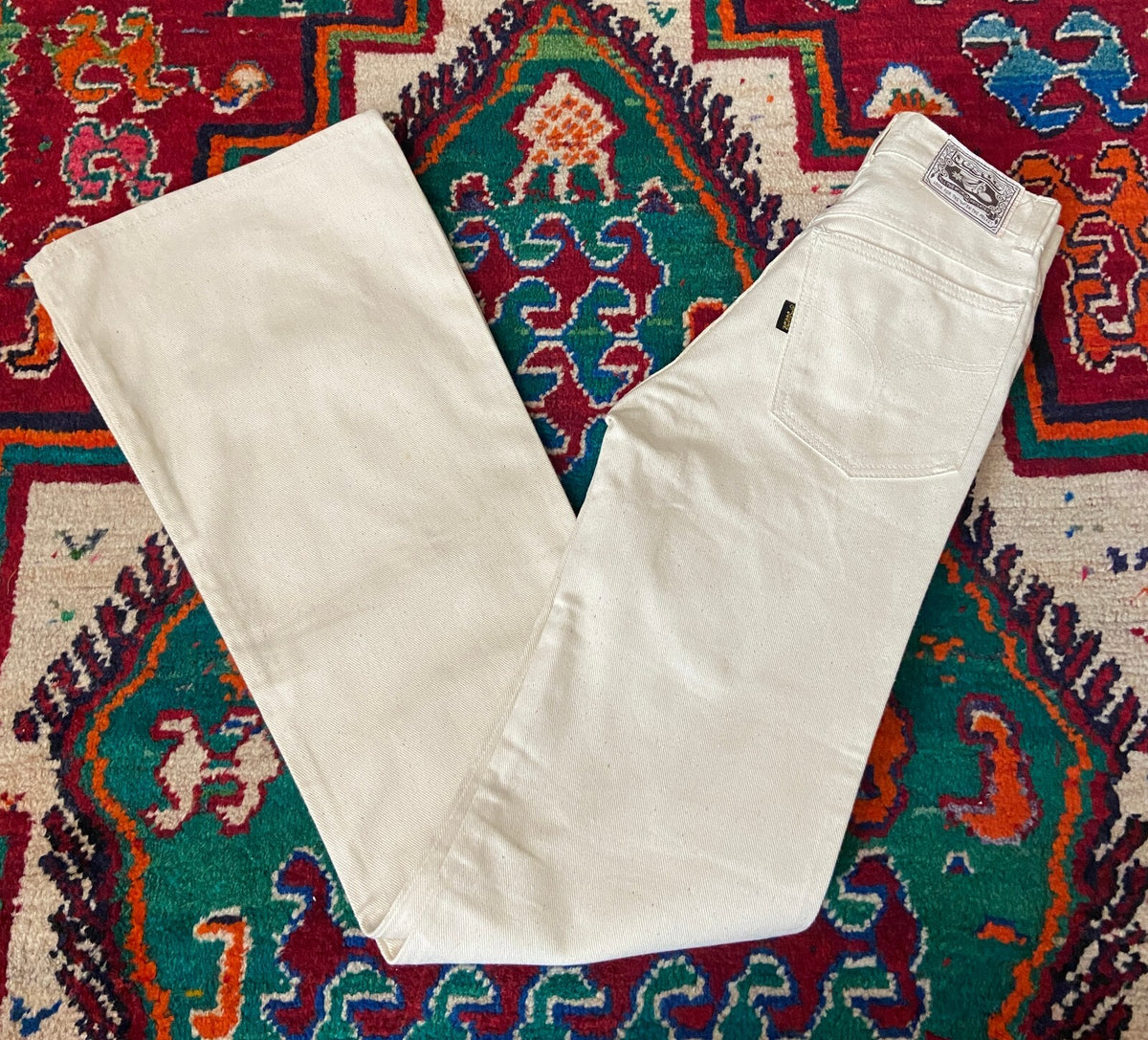Vintage 1970s Cream Deadstock Jesus Flares W25