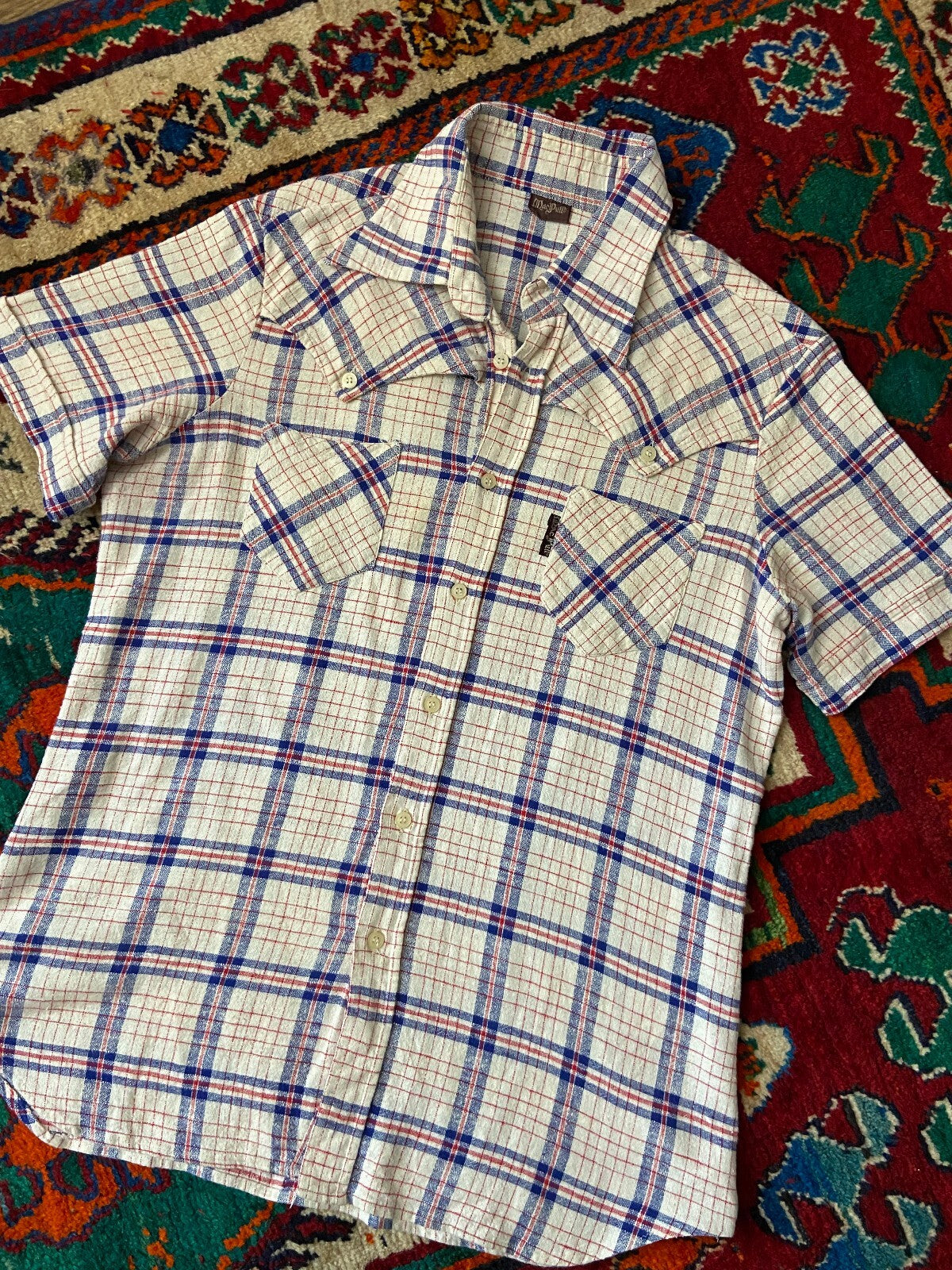 Vintage 1970s Dagger Collar Linen Western Shirt