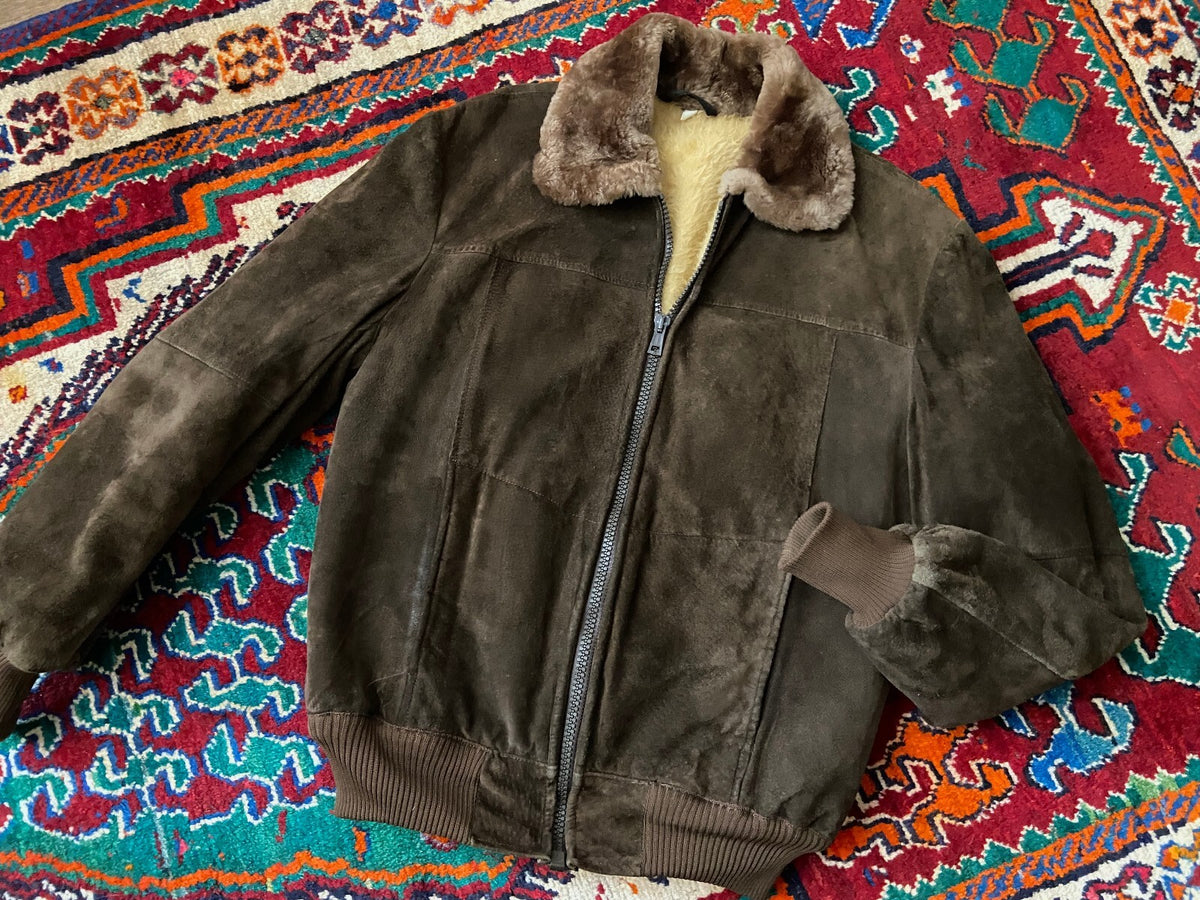 Vintage 1970s Brown Suede Bomber Jacket
