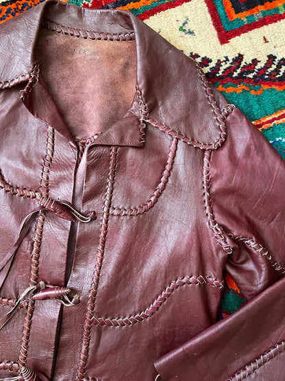 Vintage 1970s Burgundy Whipstitch Leather Jacket
